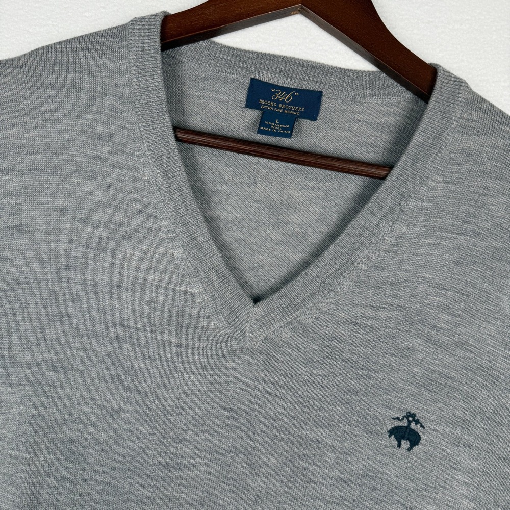 Brooks‎ Brothers 346 Mens Gray Extra Fine Merino Wool V-Neck Sweater Vest Large